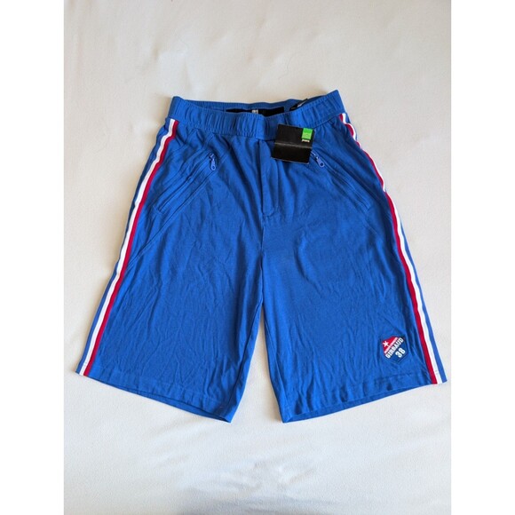 Vintage 90s Marithe Francois Girbaud Mens L Badge Baggy Knit Shorts Blue Jog - Picture 1 of 9